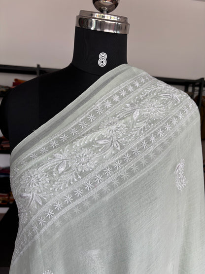 WHITE CHIKANKARI MUL SAREE