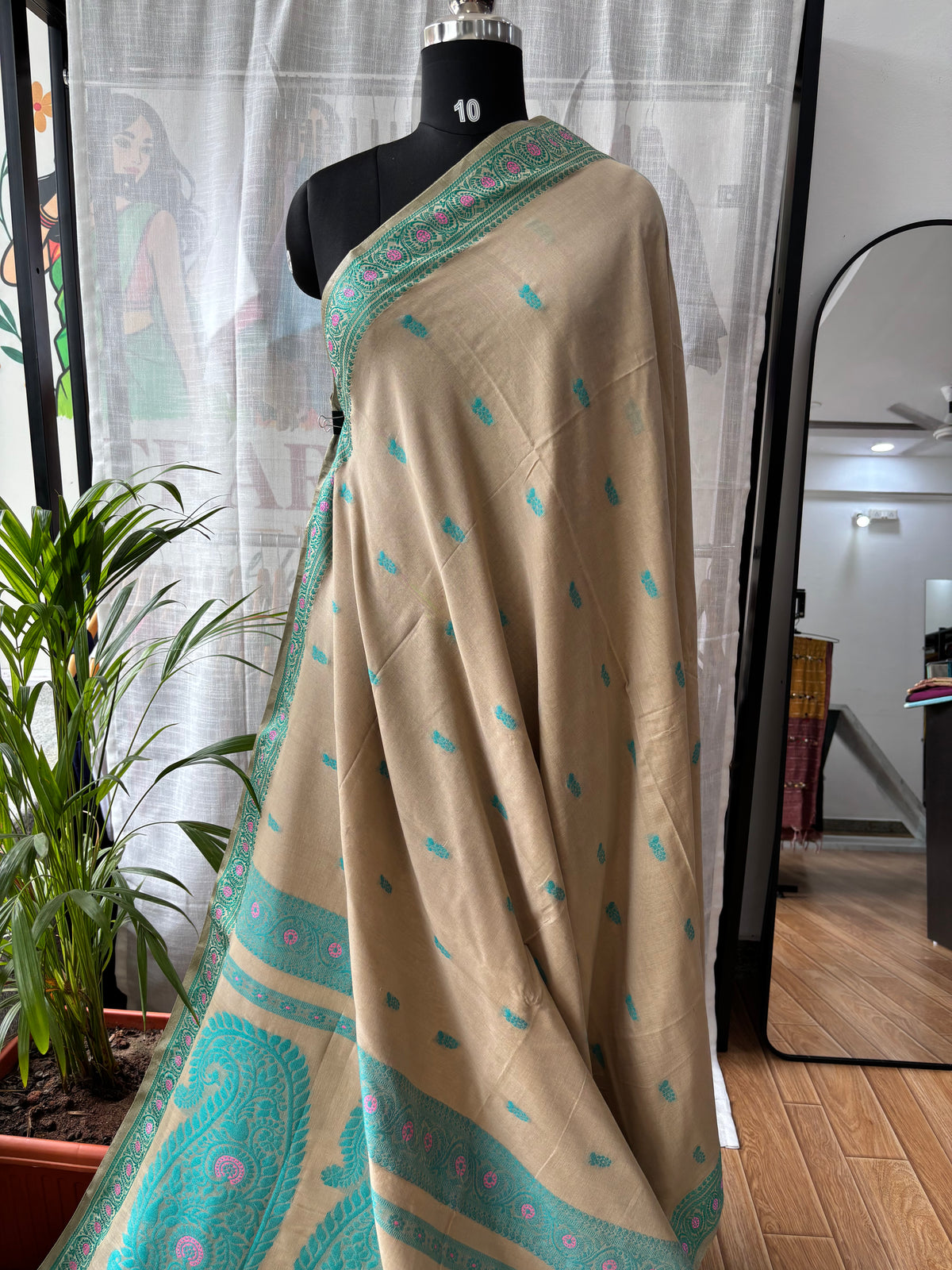 BEIGE MERCERISED SAREE