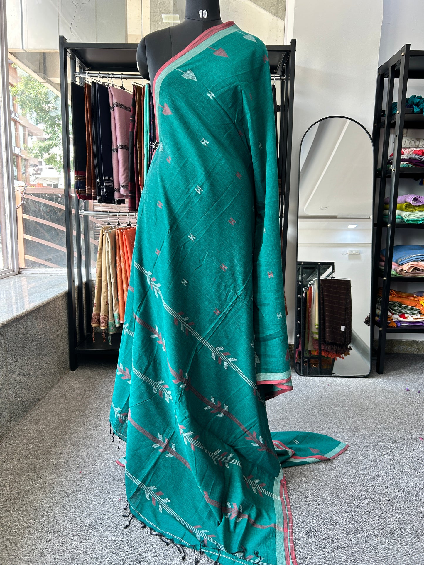GREEN KHADI JAMDANI SAREE