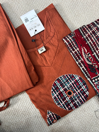 ORANGE GAMTHI COTTON SUIT
