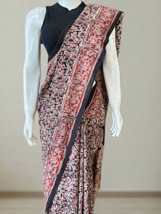 Black kalamkari mul saree