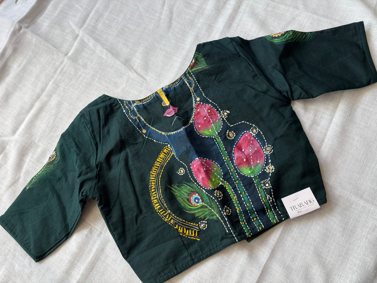 Green hand painted blouse