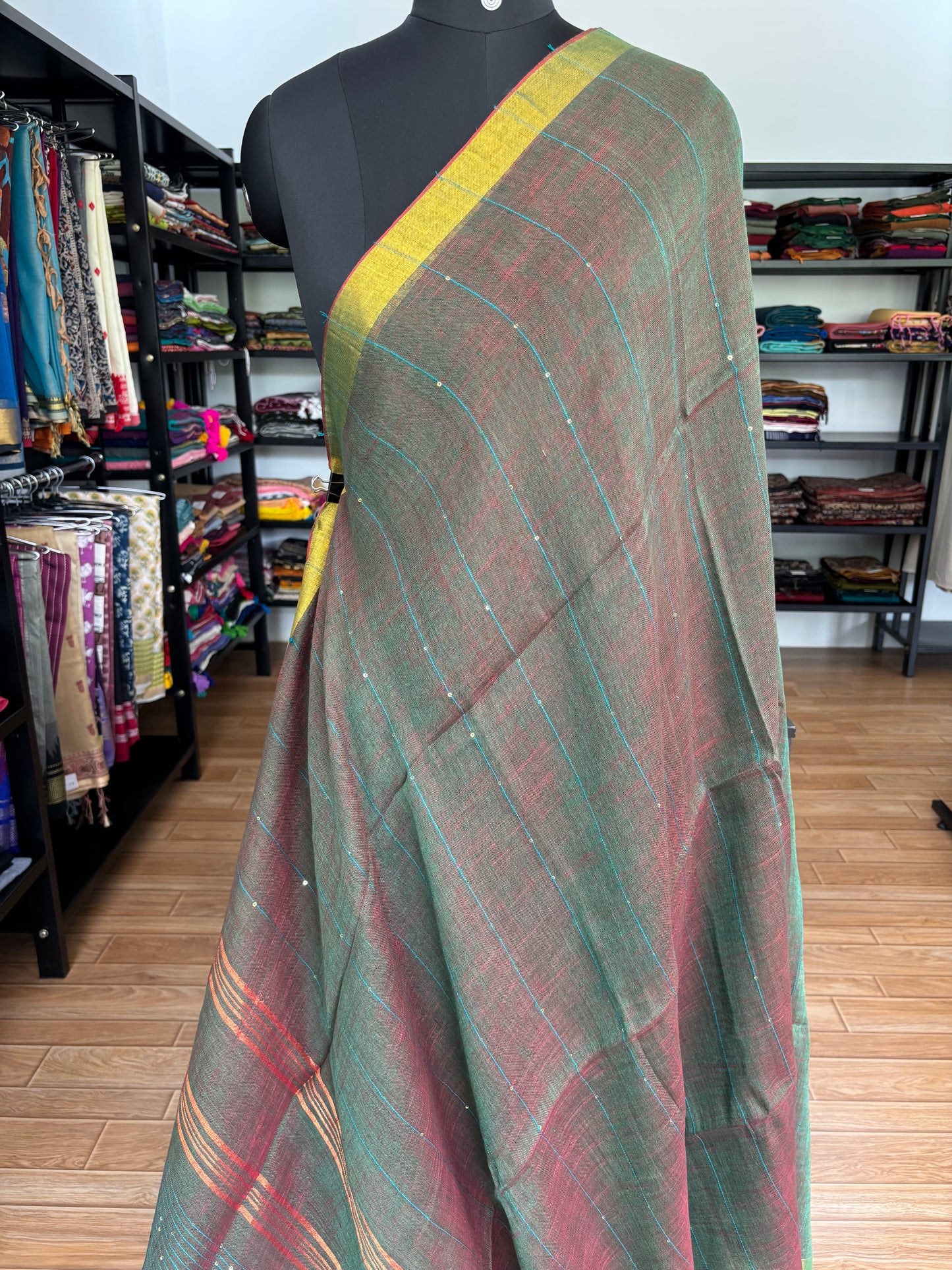 GREEN LINEN SAREE
