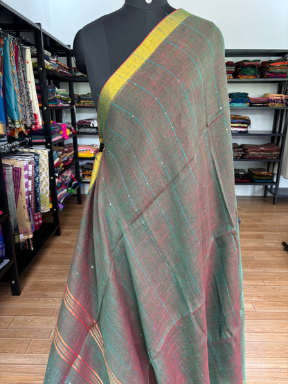 GREEN LINEN SAREE