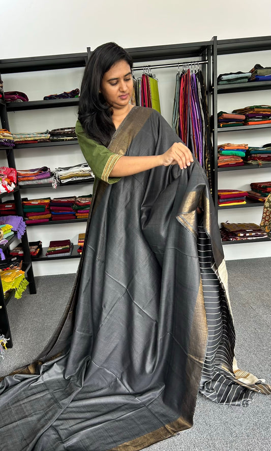 BLACK MADHUBANI SILK SAREE