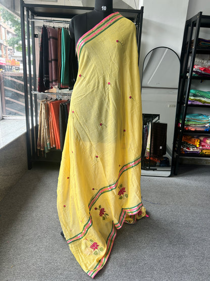 YELLOW MUL SAREE
