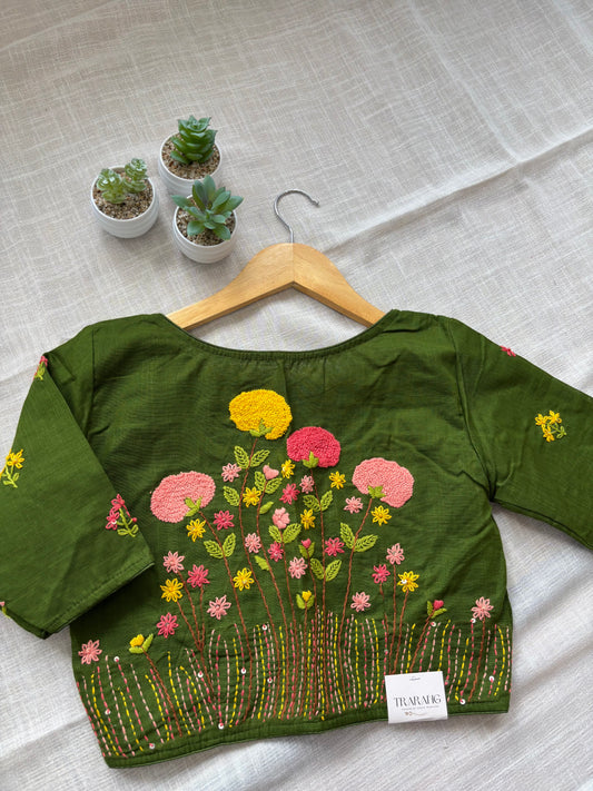 GREEN MBROIDERED  BLOUSE