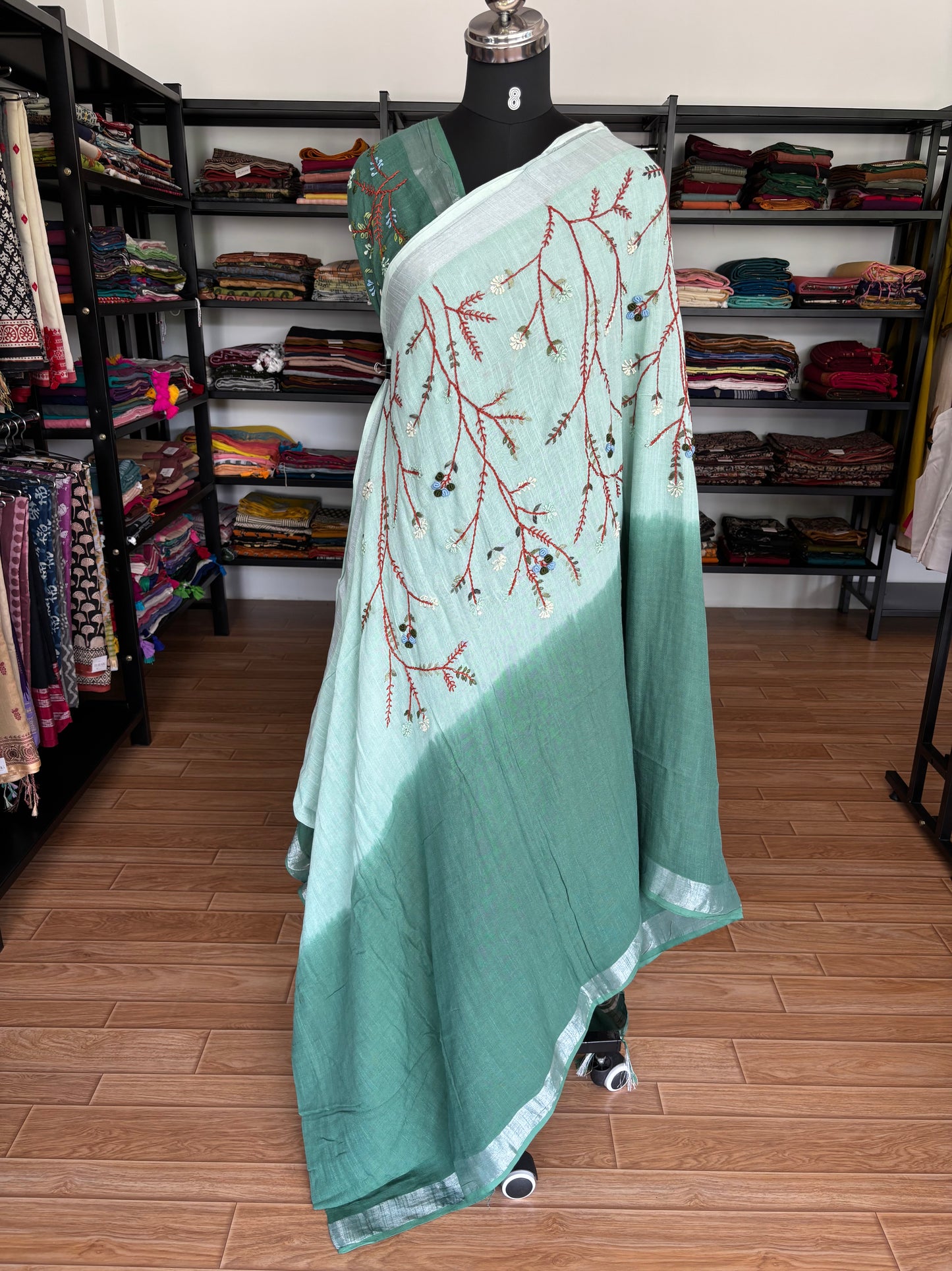 GREEN LINEN SAREE