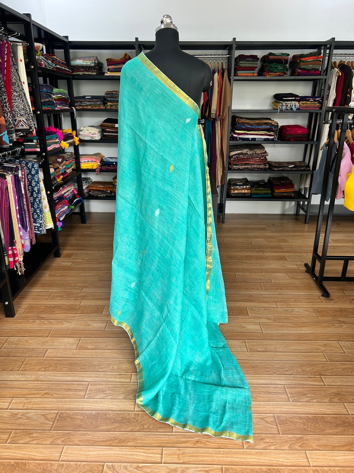 GREEN LINEN SAREE