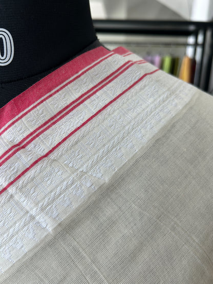 WHITE MERCERISED COTTON SAREE