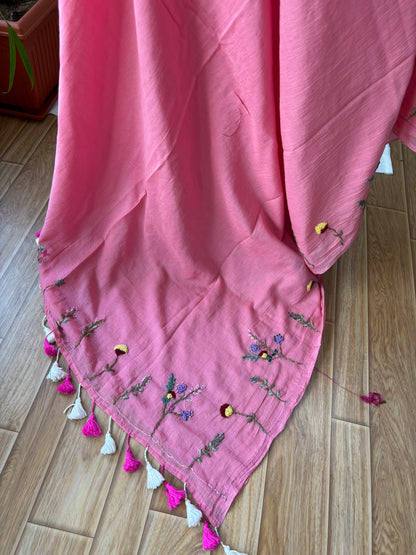 PINK EMBROIDERED MUL SAREE