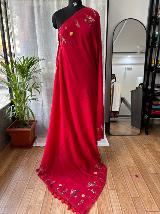RED EMBROIDERED MUL SAREE