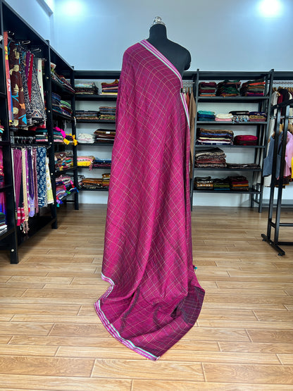 PINK KATHA CHECKS  MUL SAREE