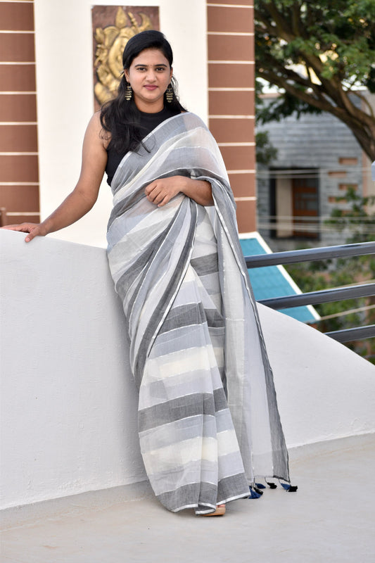 GREY MUL SAREE