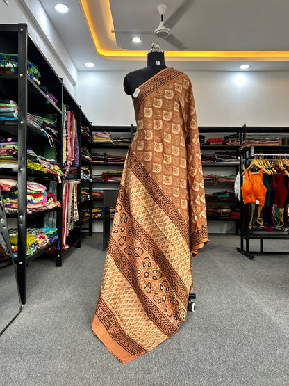 ORANGE AJRAKH MUL SAREE