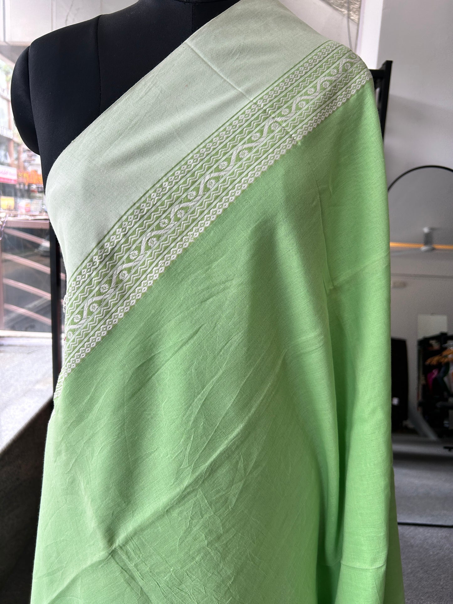 GREEN MERCERISED COTTON SAREE