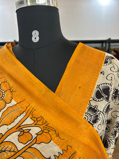 Yellow kalamkari saree