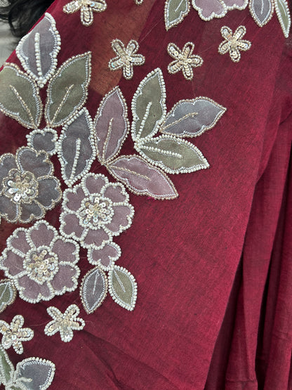 BROWN SEQUIN MUL SAREE