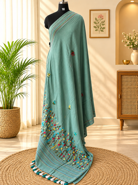 LIGHT BLUE EMBROIDERED MUL SAREE