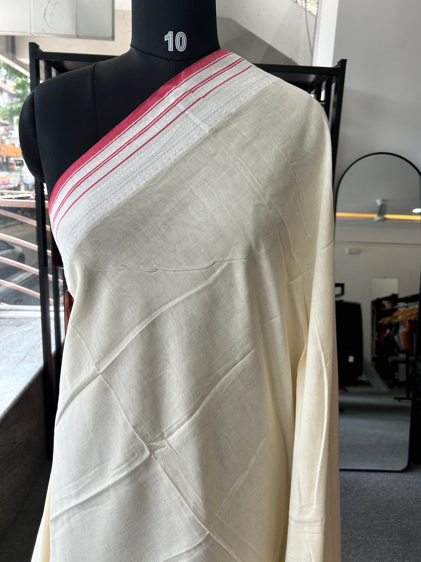WHITE MERCERISED COTTON SAREE