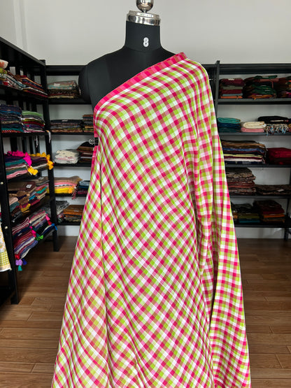 PINK CHECKS  MUL SAREE