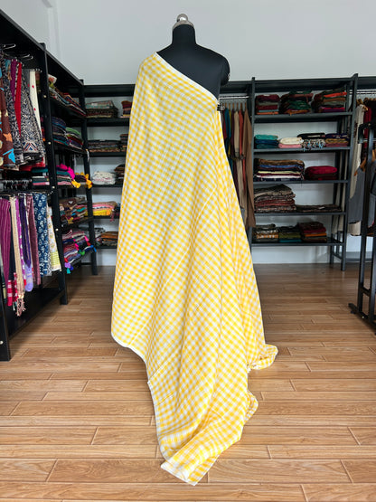 YELLOW CHECKS  MUL SAREE