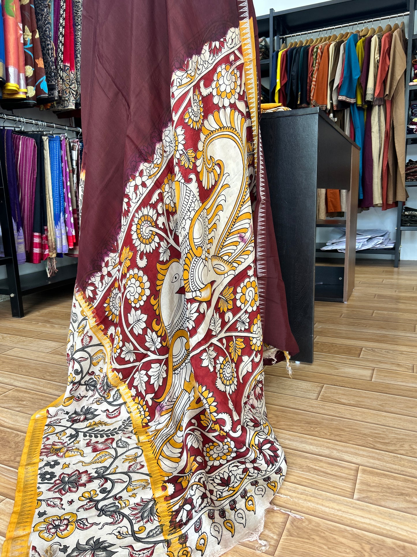 Brown kalamkari saree