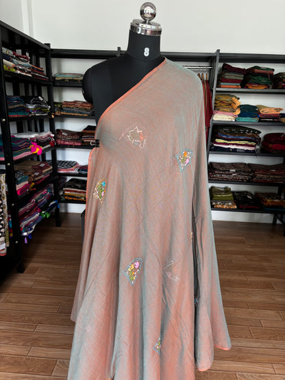 BROWN EMBROIDERED MUL SAREE