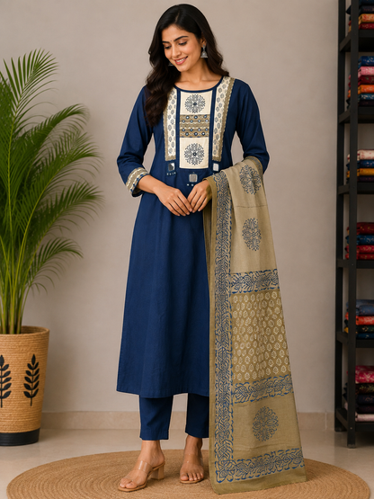BLUE GAMTHI COTTON SUIT