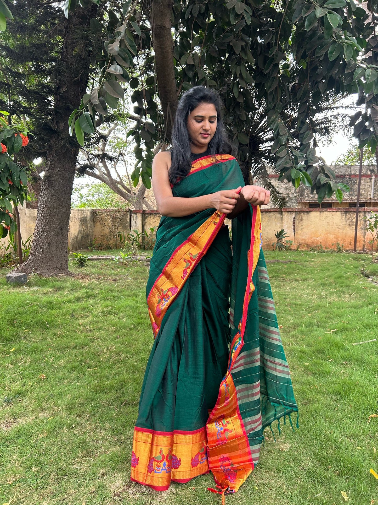 Green Narayanpet saree.