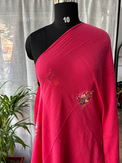 PINK EMBROIDERED MUL SAREE