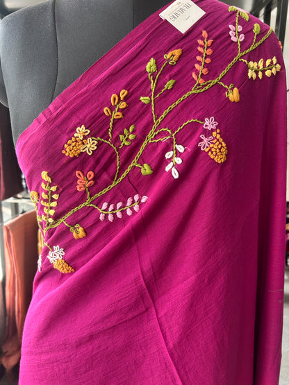 PINK KATHA MUL SAREE