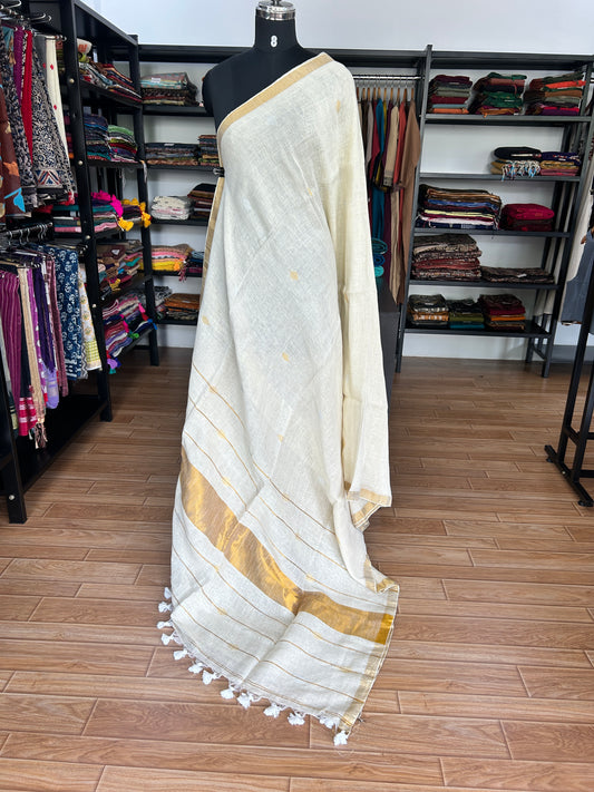 WHITE LINEN SAREE