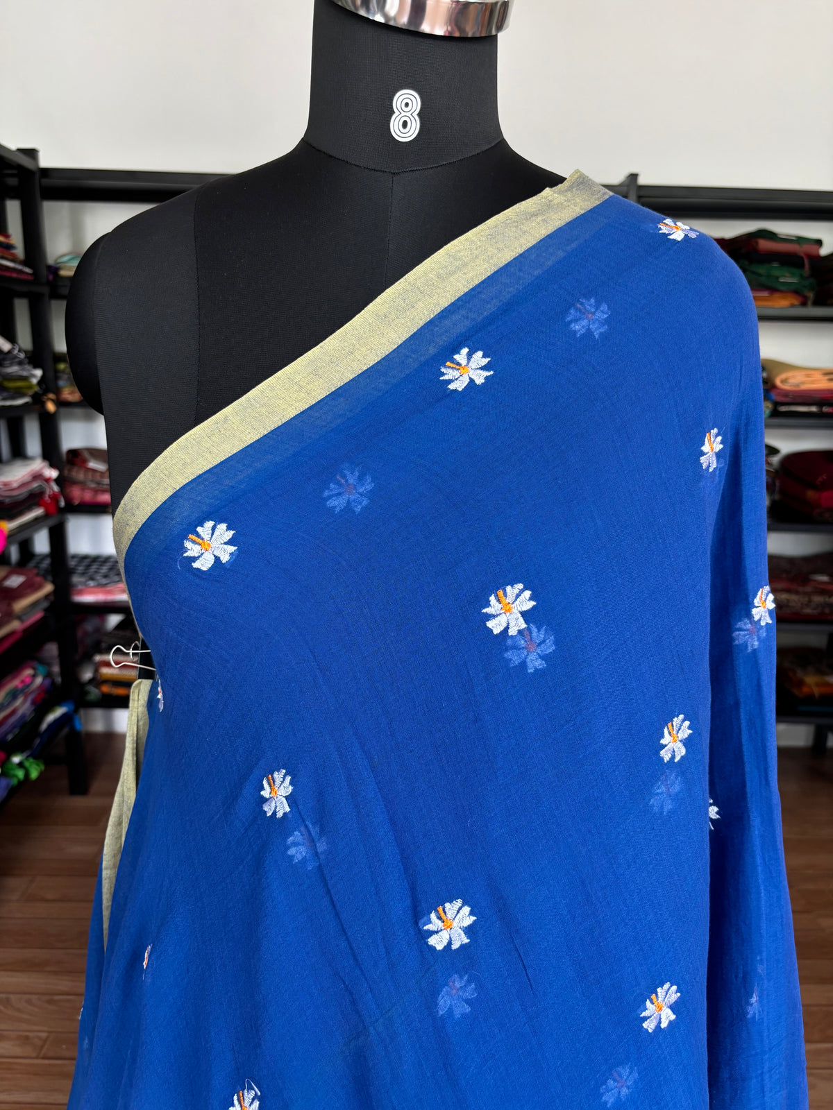 DARK BLUE PARIJATHA MUL SAREE