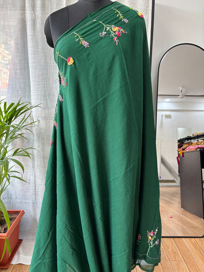 GREEN EMBROIDERED MUL SAREE