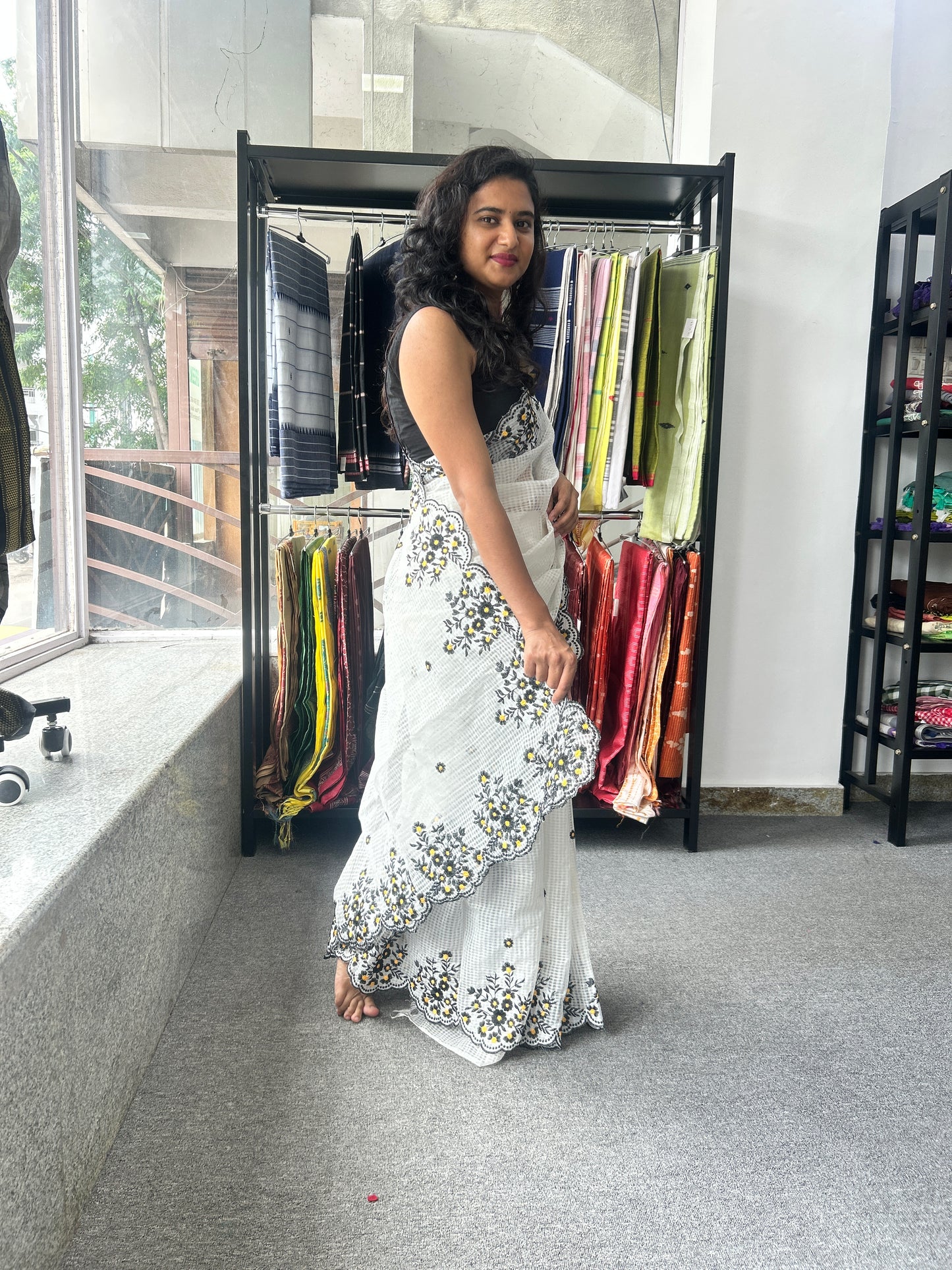 White embroidered kota