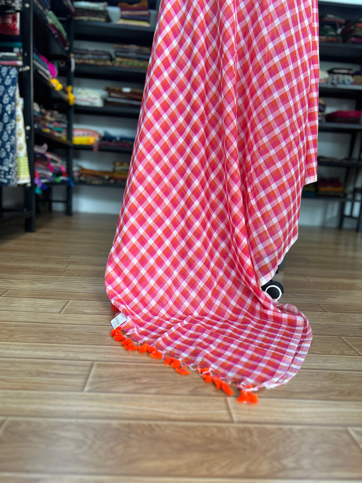 PINK CHECKS  MUL SAREE