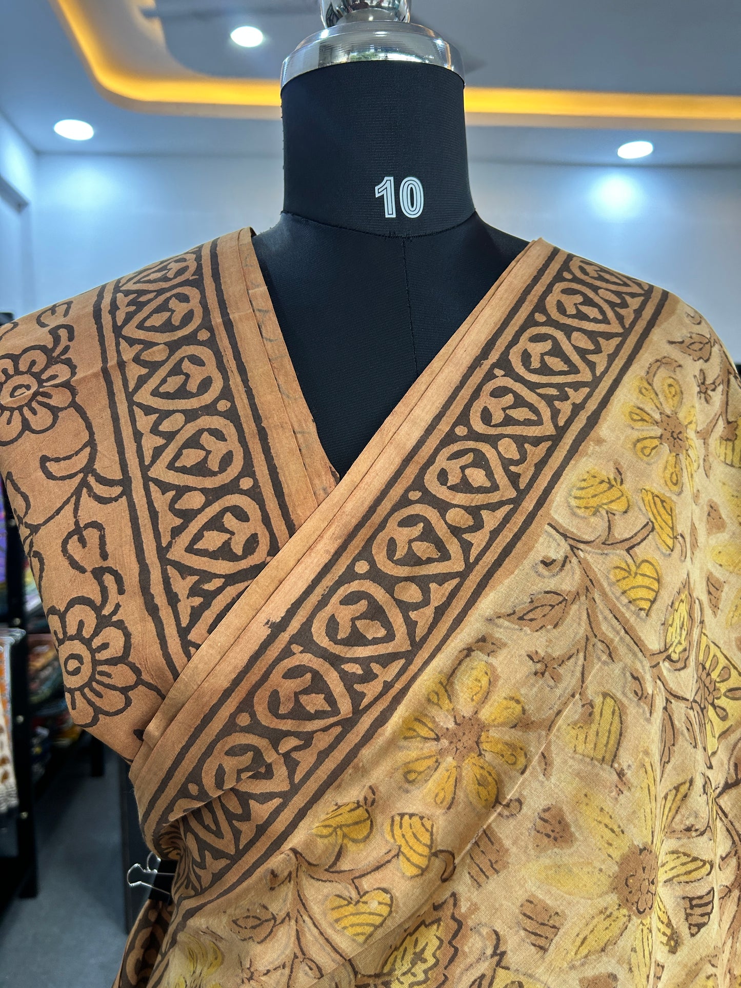 YELLOW AJRAKH MUL SAREE