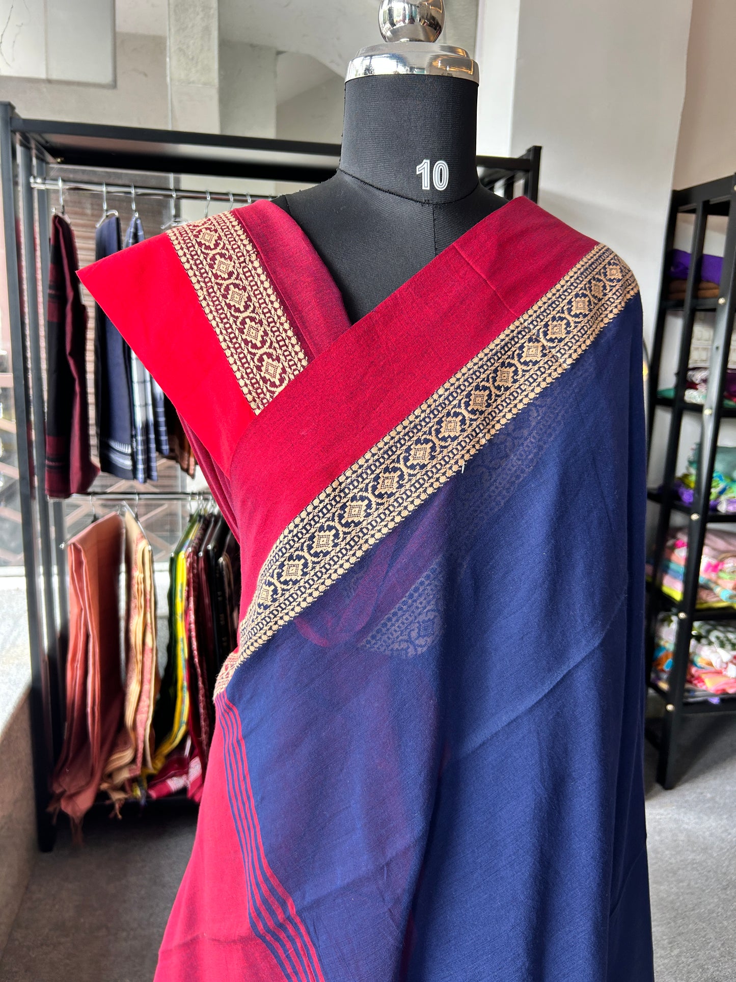 BLUE MERCERISED COTTON SAREE