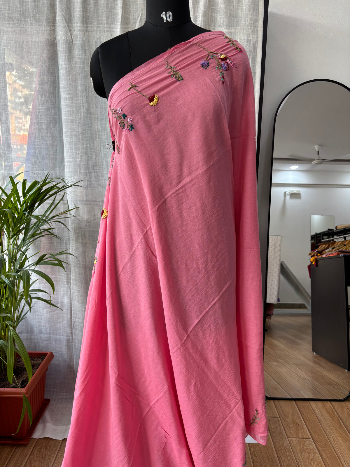 PINK EMBROIDERED MUL SAREE