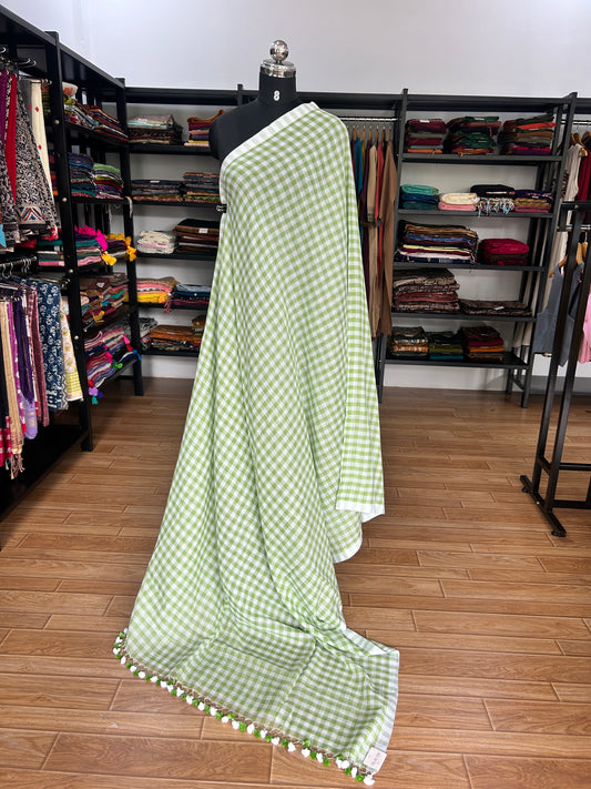GREEN CHECKS  MUL SAREE