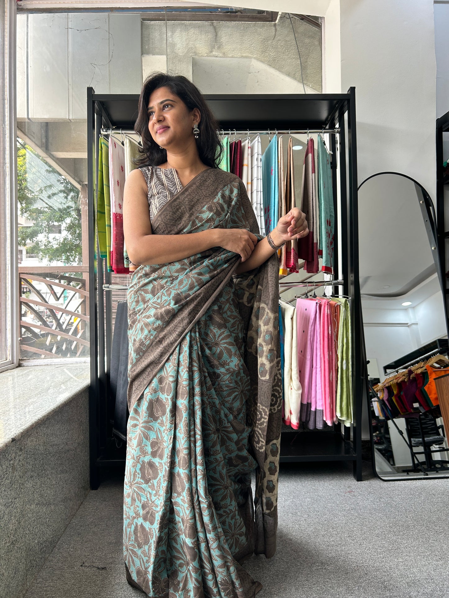 BLUE AJRAKH MUL SAREE
