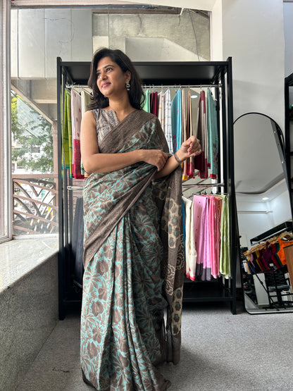 BLUE AJRAKH MUL SAREE