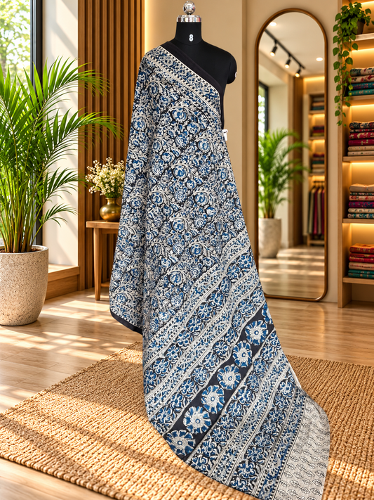 Black kalamkari mul saree