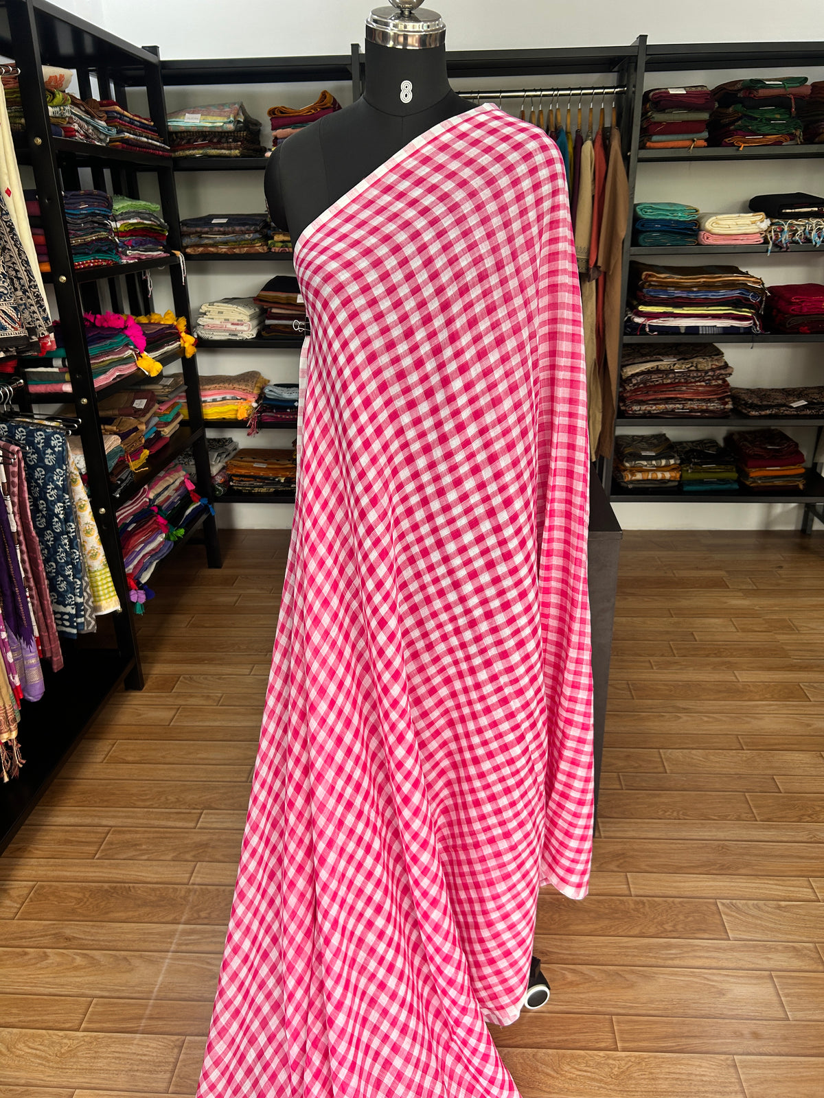 PINK CHECKS  MUL SAREE