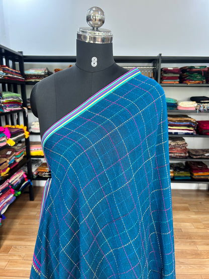 TEAL KATHA CHECKS  MUL SAREE