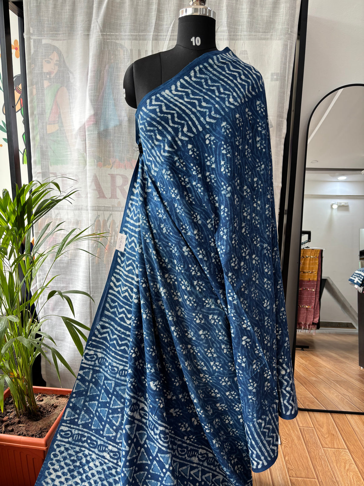 BLUE DABU MUL SAREE