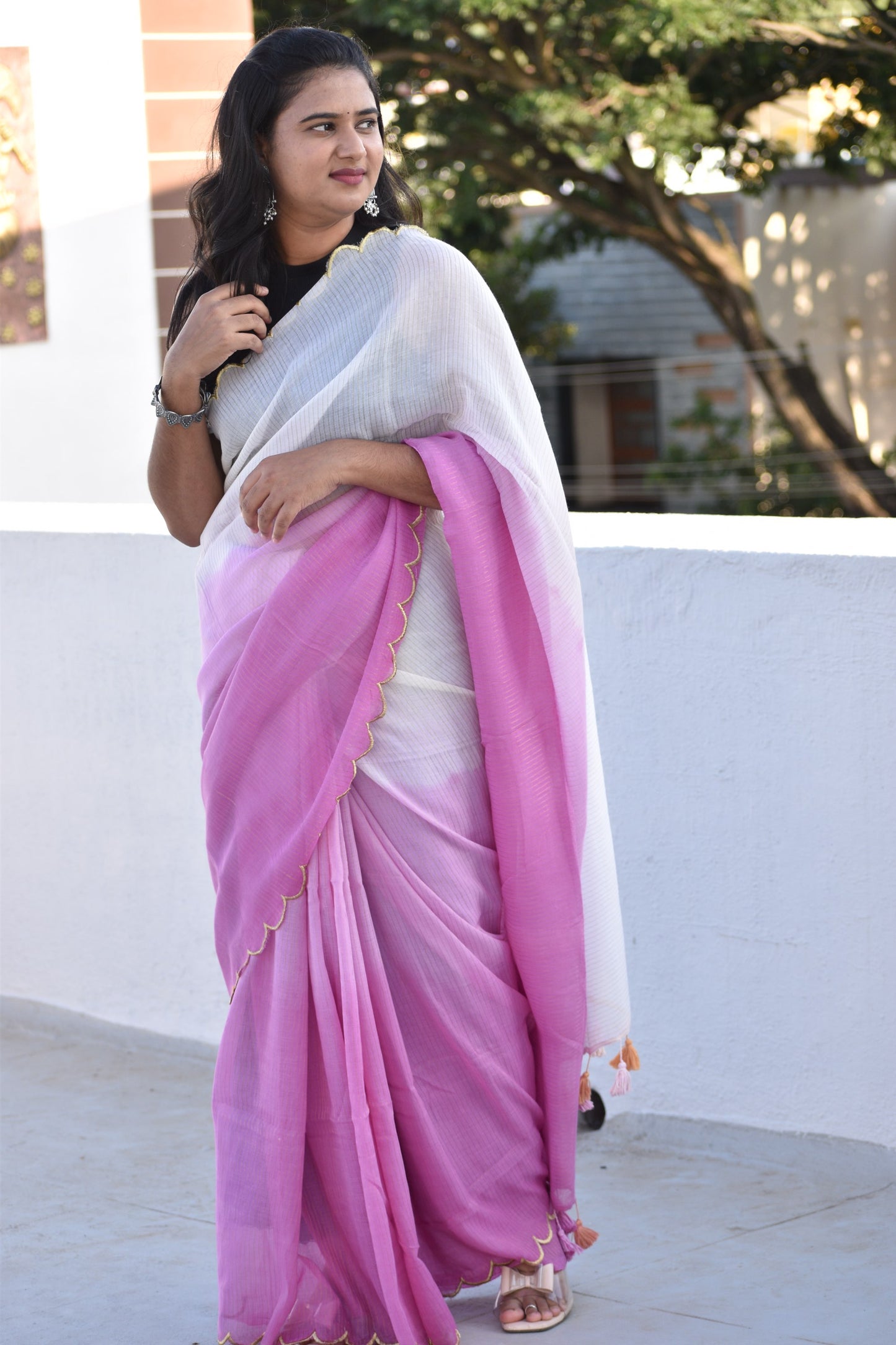 PINK  MUL SAREE