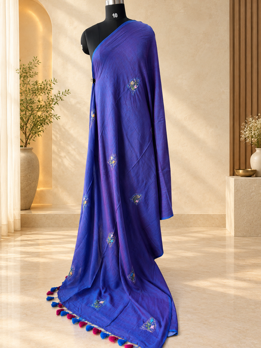 NAVY BLUE EMBROIDERED MUL SAREE