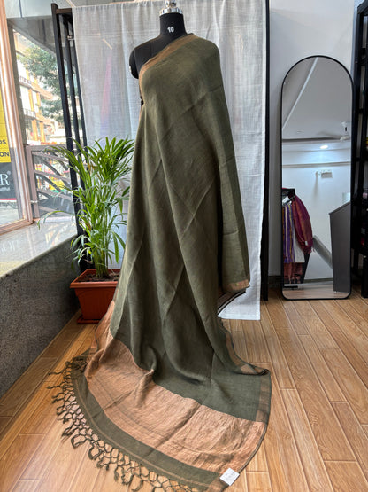 GREEN PURE LINEN SAREE